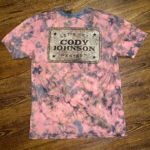 Cody Johnson Western Tan Gray Tie Dye Country Chic Short Sleeve Shirt Size S/M